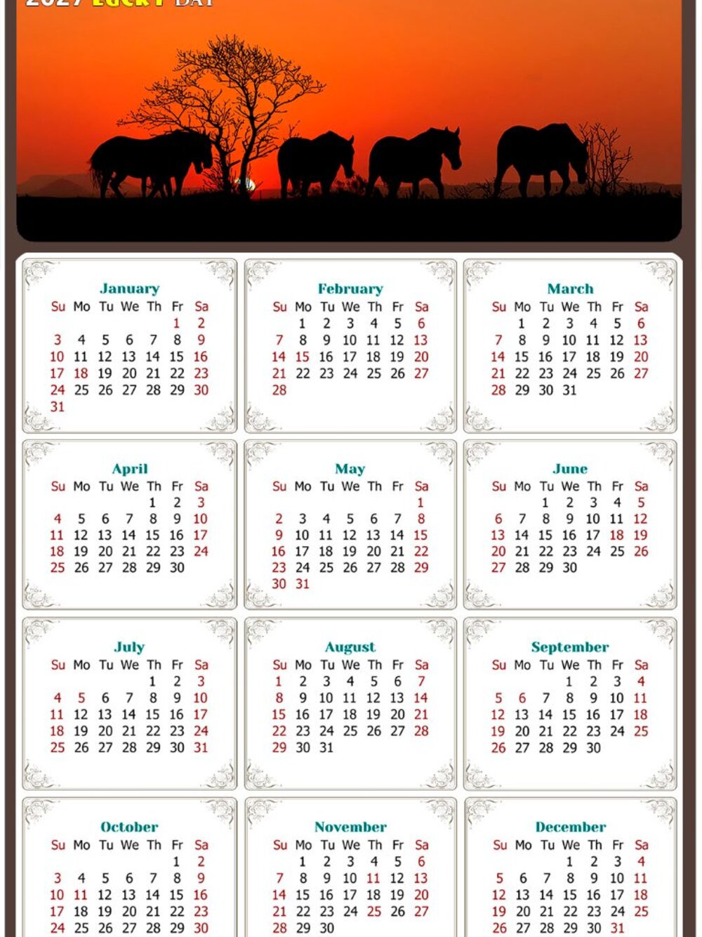 2027 Magnetic Calendar - Today is my Lucky Day - Horses Themed 011 (5.25 x 8)
